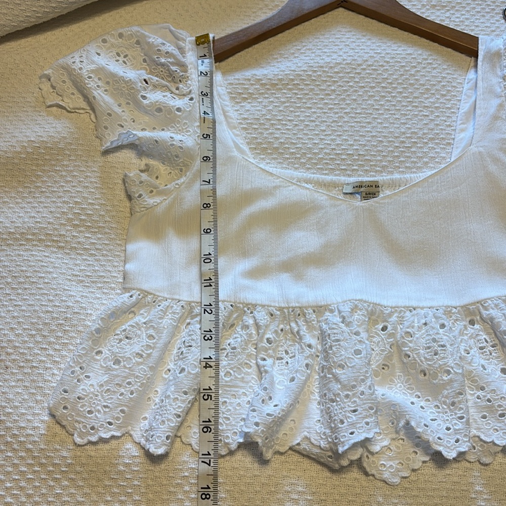 American Eagle Ruffle Sleeve Babydoll Top White Size Small - Picture 8 of 11